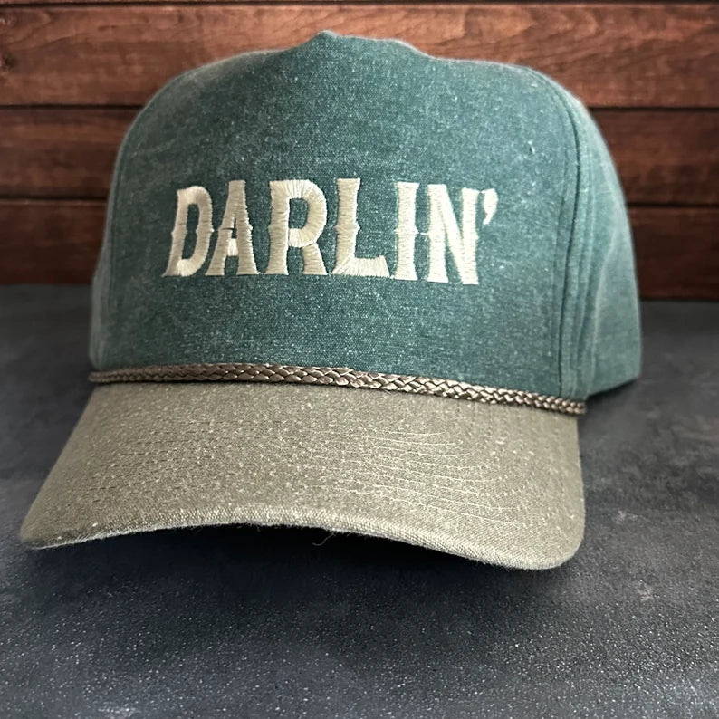 Vintage Style Darlin’ Faded Canvas Snapback Trucker Rope Hat