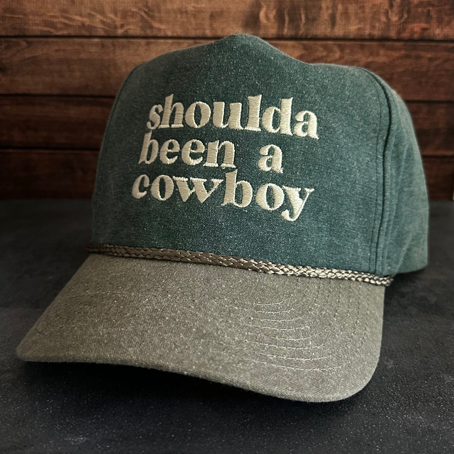 Shoulda Been A Cowboy Faded Canvas Snapback Trucker Rope Hat