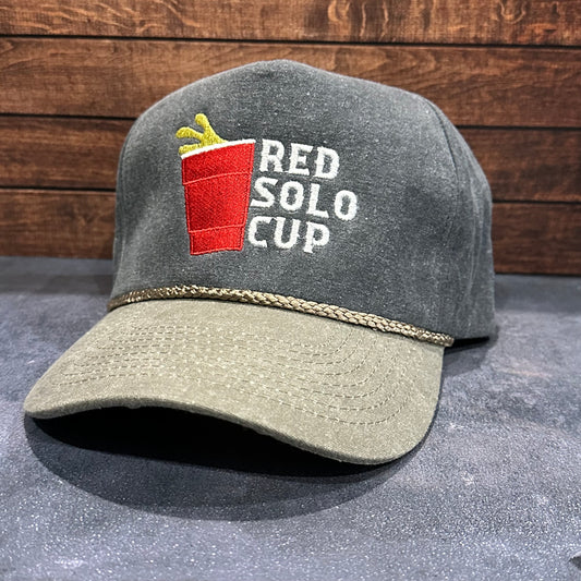 Vintage Style Red Solo Cup Snapback Faded Canvas Trucker Rope Hat