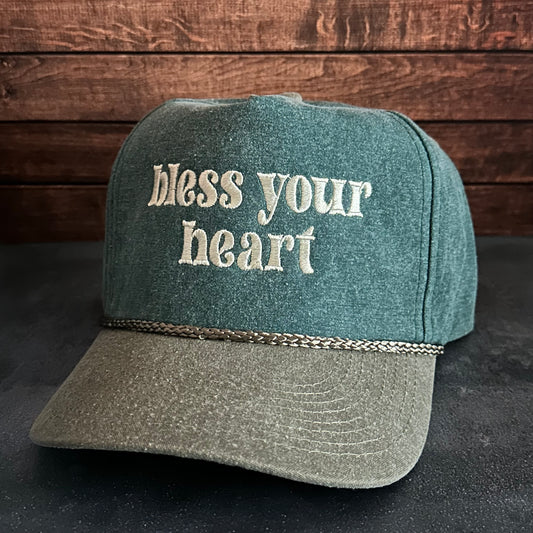Vintage Style Bless Your Heart Faded Canvas Snapback Trucker Hat