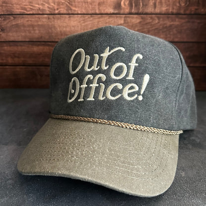 Vintage Style Stone Washed Out of Office Faded Canvas Snapback Trucker Hat