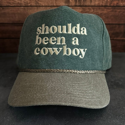 Shoulda Been A Cowboy Faded Canvas Snapback Trucker Rope Hat