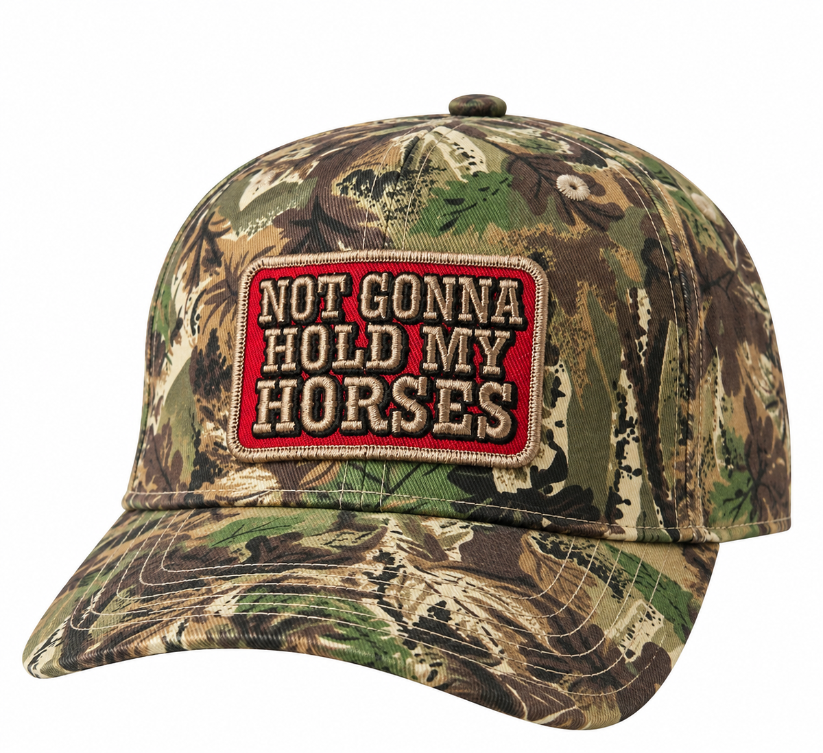 Not Gonna Hold My Horses Vintage Style Camo Trucker Hat