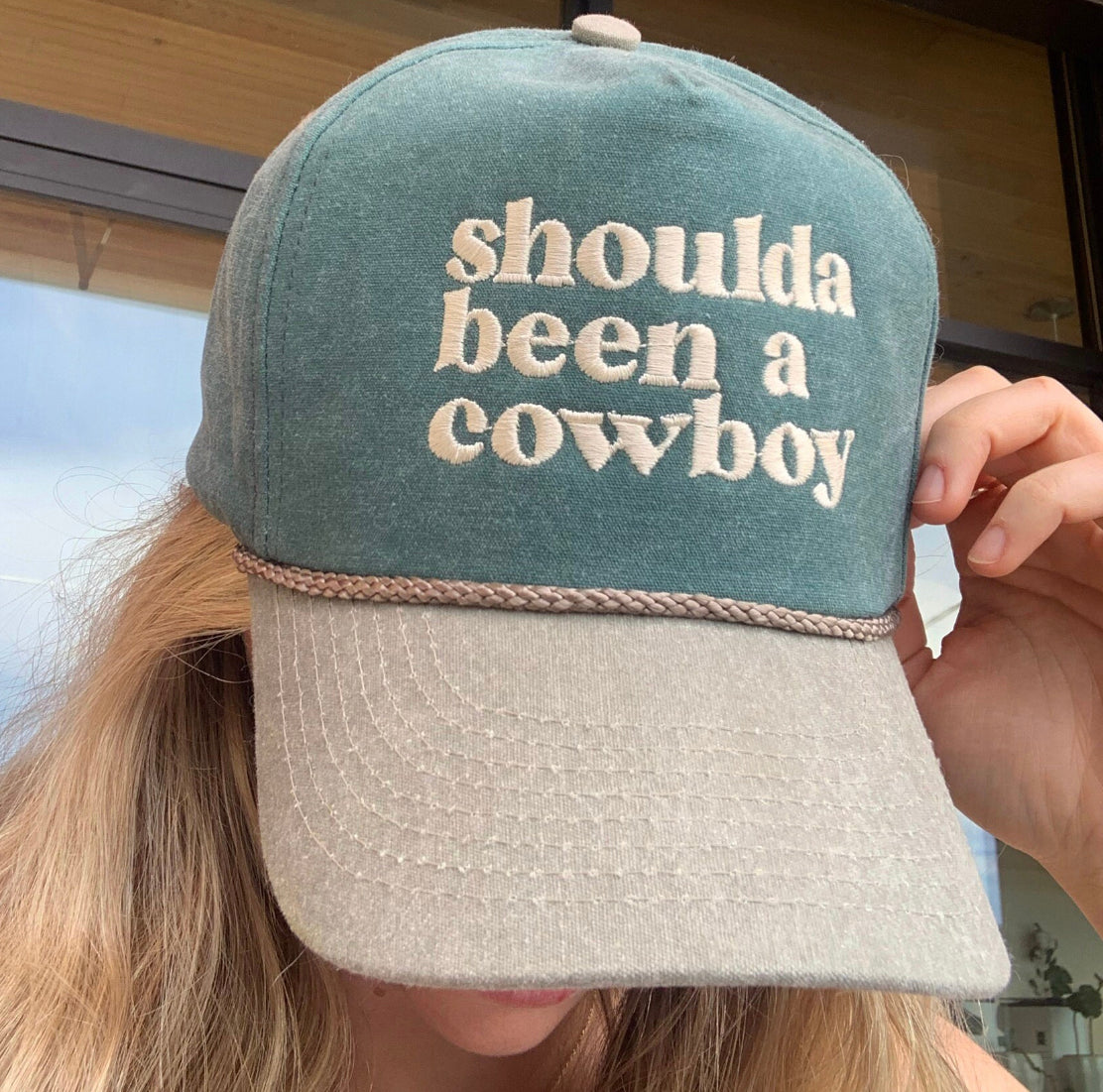 Shoulda Been A Cowboy Faded Canvas Snapback Trucker Rope Hat