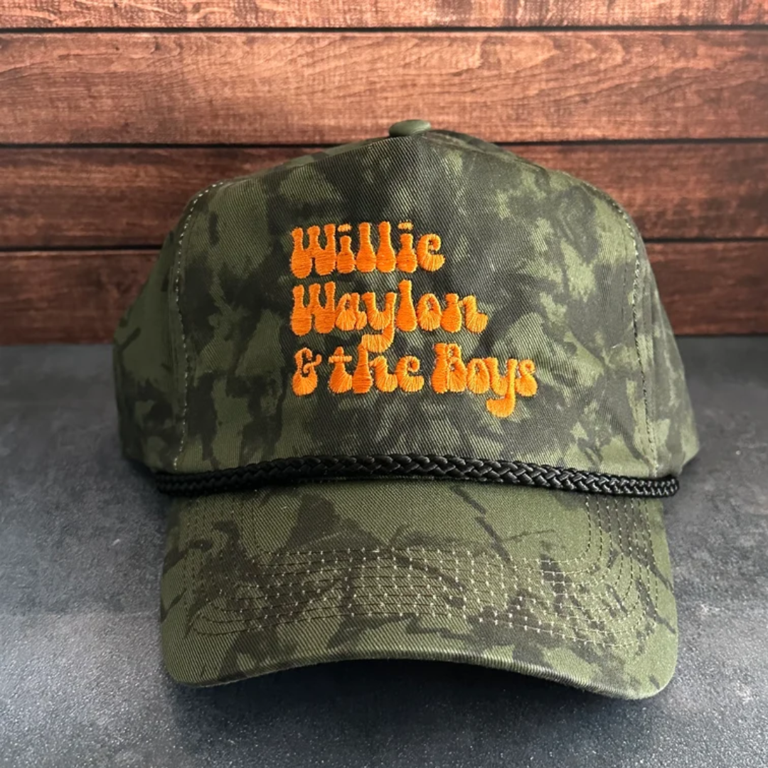 Vintage Style Willie Waylon and the Boys Embroidered Camouflage Canvas Snapback Trucker Rope Hat for Men and Women with Free Shipping