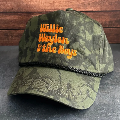 Vintage Style Willie Waylon and the Boys Embroidered Camouflage Canvas Snapback Trucker Rope Hat for Men and Women with Free Shipping