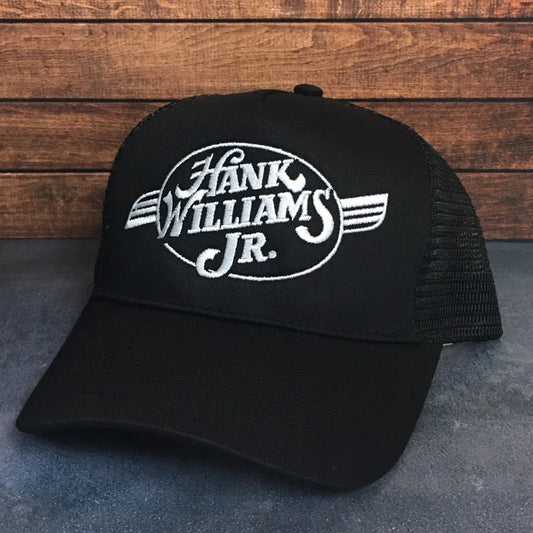 Hank Williams Jr. Vintage Style Stitched Black Mesh Trucker Hat Free Shipping