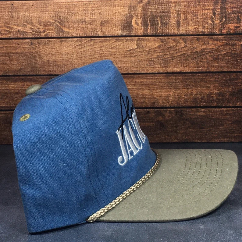 Vintage Style Alan Jackson Stitched Faded Canvas Rope Trucker Hat