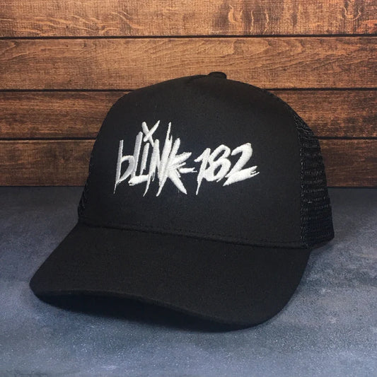 Vintage Style Blink 182 Stitched Black Mesh Back Trucker Hat