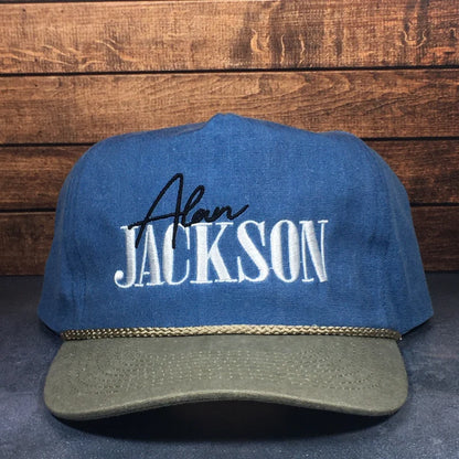 Vintage Style Alan Jackson Stitched Faded Canvas Rope Trucker Hat