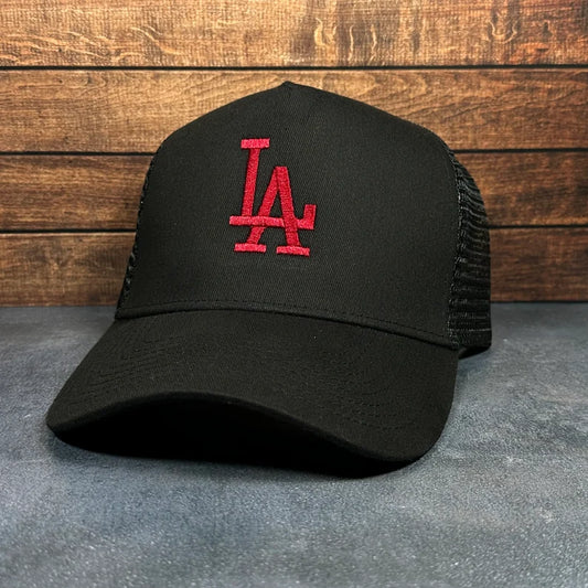 Vintage Style Los Angeles “LA” Stitched Black Mesh Trucker Hat Free Shipping