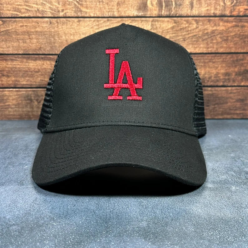 Vintage Style Los Angeles “LA” Stitched Black Mesh Trucker Hat Free Shipping