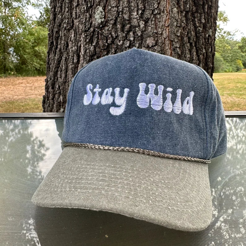 Vintage Style Stay Wild Outdoors Embroidered Faded Canvas Snapback Trucker Rope Hat for Men and Women with Free Shipping