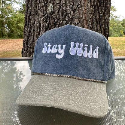 Vintage Style Stay Wild Outdoors Embroidered Faded Canvas Snapback Trucker Rope Hat for Men and Women with Free Shipping