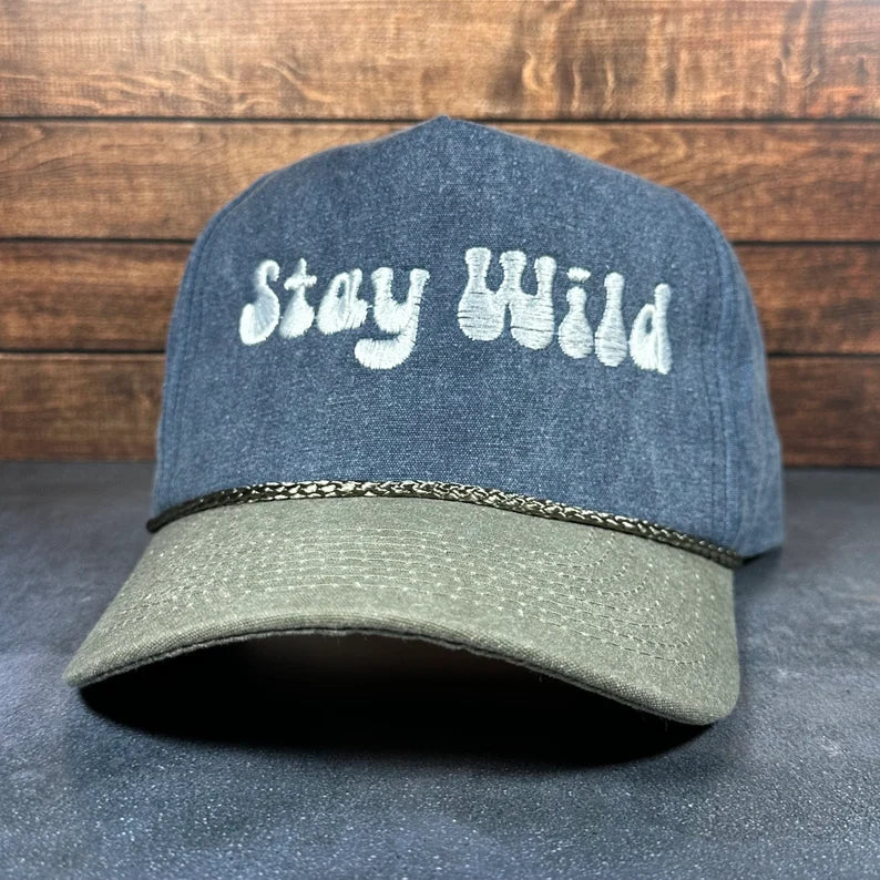 Vintage Style Stay Wild Outdoors Embroidered Faded Canvas Snapback Trucker Rope Hat for Men and Women with Free Shipping