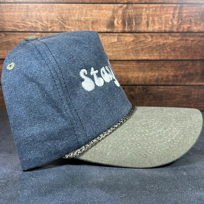 Vintage Style Stay Wild Outdoors Embroidered Faded Canvas Snapback Trucker Rope Hat for Men and Women with Free Shipping