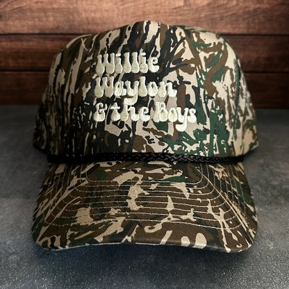 Vintage Style Willie Waylon and the Boys Embroidered Camouflage Canvas Snapback Trucker Rope Hat for Men and Women with Free Shipping