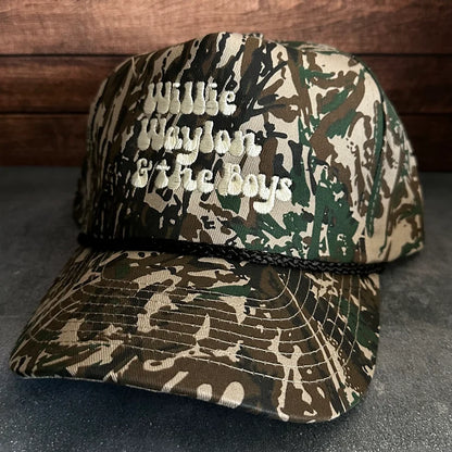 Vintage Style Willie Waylon and the Boys Embroidered Camouflage Canvas Snapback Trucker Rope Hat for Men and Women with Free Shipping