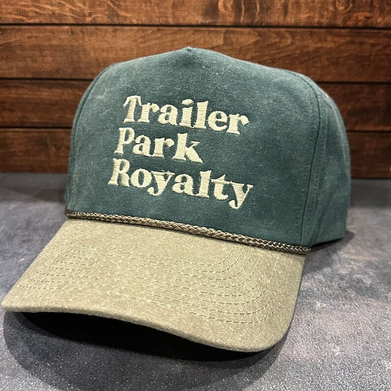 Vintage Style Trailer Park Royalty Embroidered Faded Canvas Snapback Trucker Rope Hat with Free Shipping