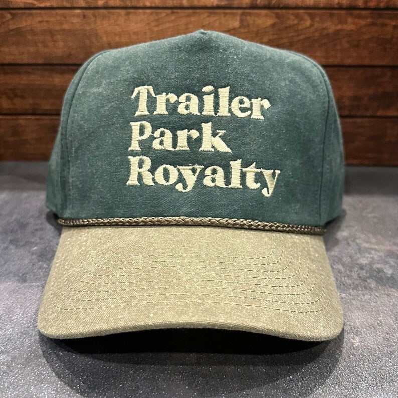 Vintage Style Trailer Park Royalty Embroidered Faded Canvas Snapback Trucker Rope Hat with Free Shipping