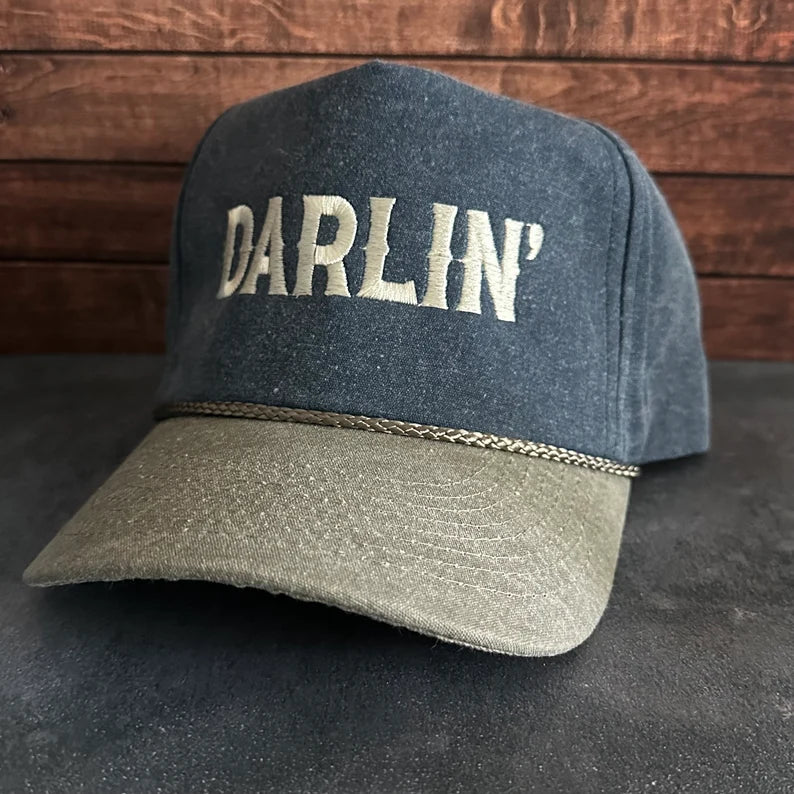 Vintage Style Darlin’ Embroidered Faded Canvas Snapback Trucker Rope Hat with Free Shipping