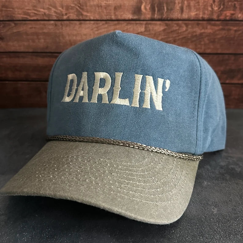 Vintage Style Darlin’ Embroidered Faded Canvas Snapback Trucker Rope Hat with Free Shipping