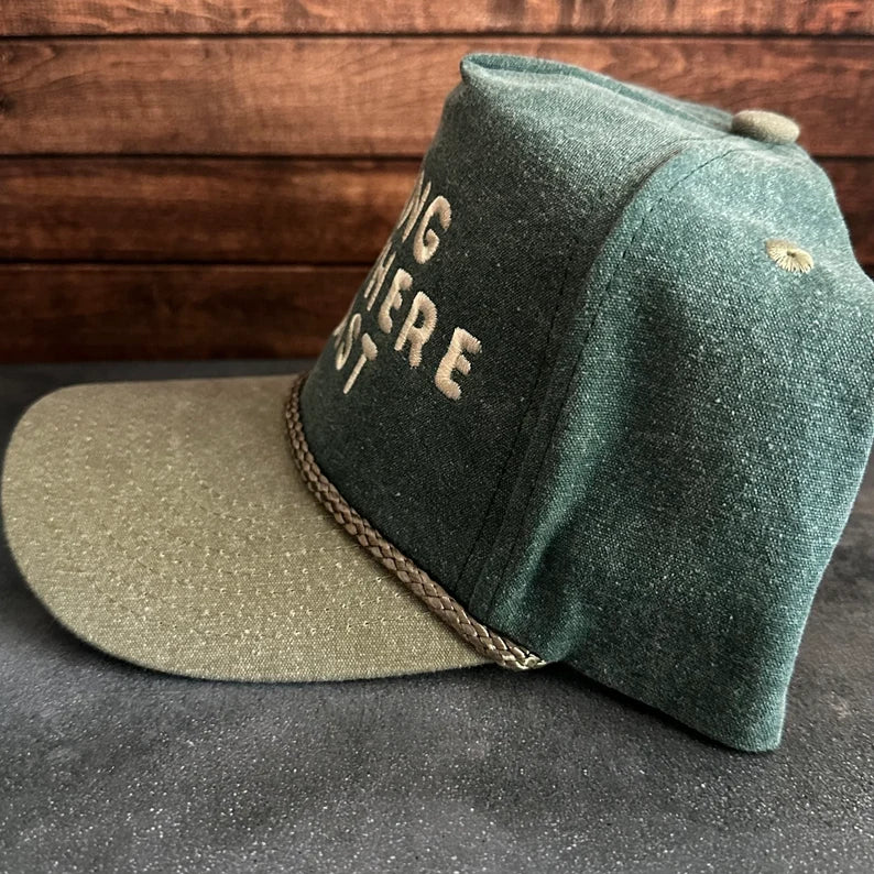 Vintage Style Going Nowhere Fast Embroidered Faded Canvas Snapback Trucker Rope Hat with Free Shipping