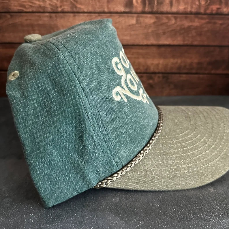 Vintage Style Going Nowhere Fast Embroidered Faded Canvas Snapback Trucker Rope Hat with Free Shipping