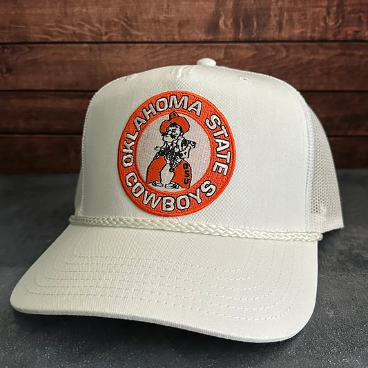 Vintage Style Oklahoma State University Cowboys Embroidered Patch White Mesh Back Trucker Hat Free Shipping