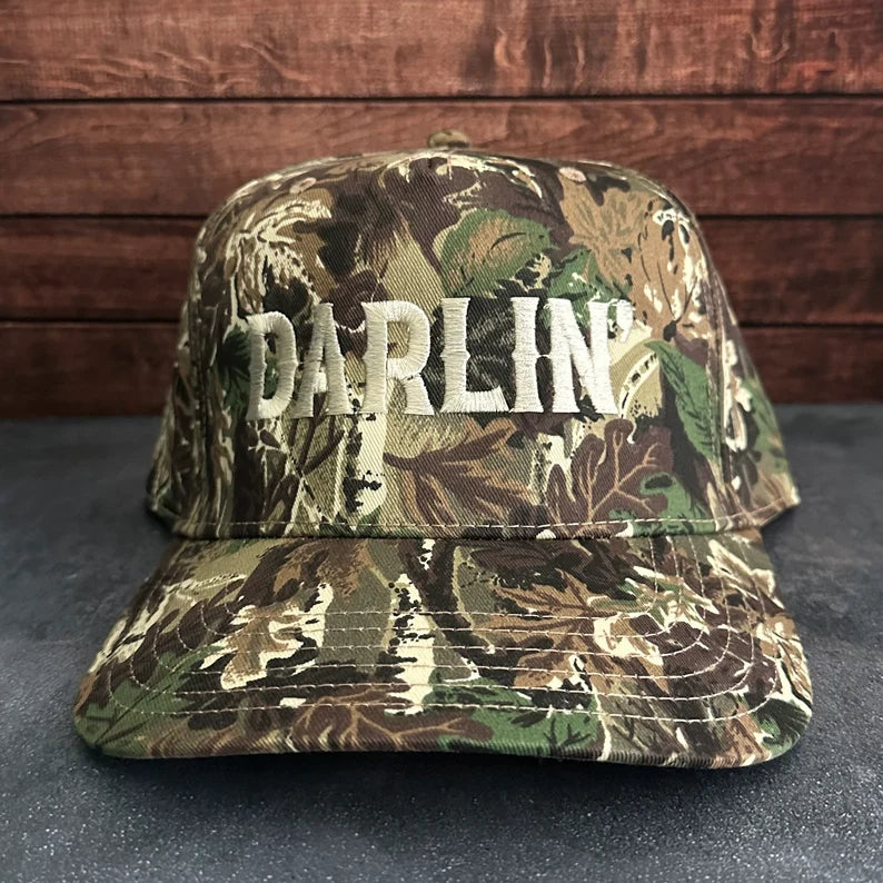 Vintage Style Darlin’ Embroidered Camouflage Canvas Snapback Trucker Rope Hat with Free Shipping