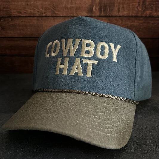 Vintage Style Cowboy Hat Embroidered Faded Canvas Snapback Trucker Rope Hat