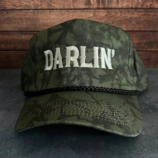 Vintage Style Darlin’ Embroidered Faded Canvas Snapback Trucker Rope Hat with Free Shipping