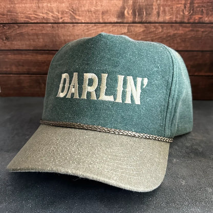 Vintage Style Darlin’ Embroidered Faded Canvas Snapback Trucker Rope Hat with Free Shipping