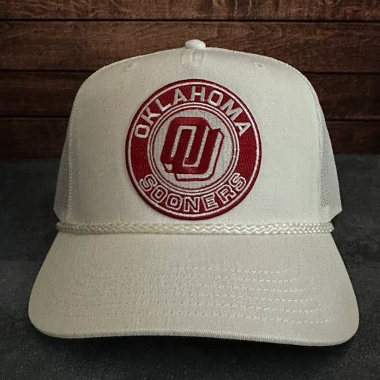Vintage Style University of Oklahoma Sooners Embroidered Patch White Mesh Back Trucker Hat Free Shipping