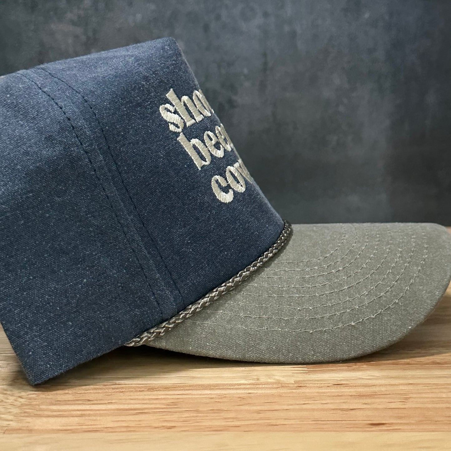 Shoulda Been a Cowboy Faded Canvas Snapback Trucker Rope Hat